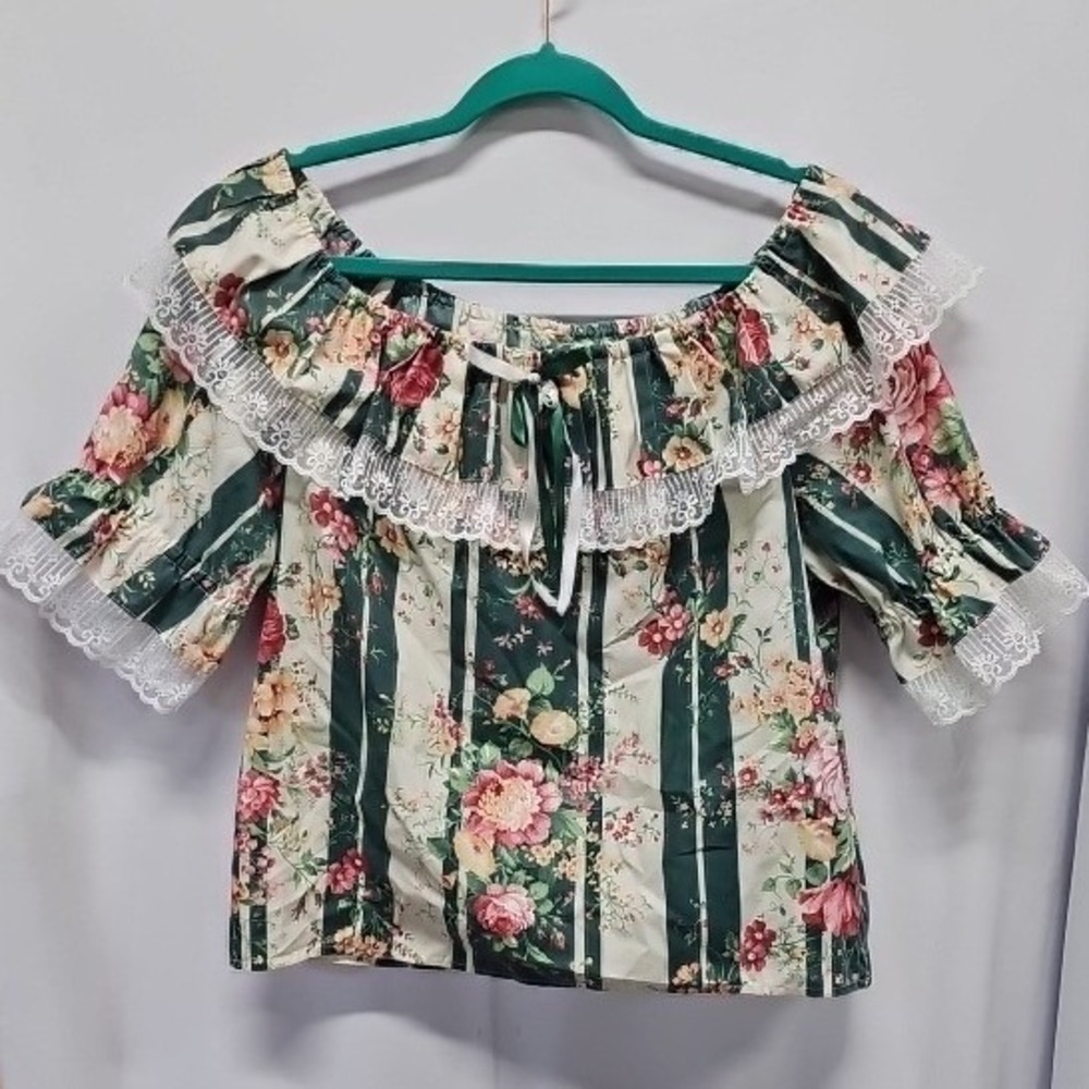 Vintage Fun & Fancy Originals Square Dance 3pcSet Green Floral Lace Ruffle Skirt